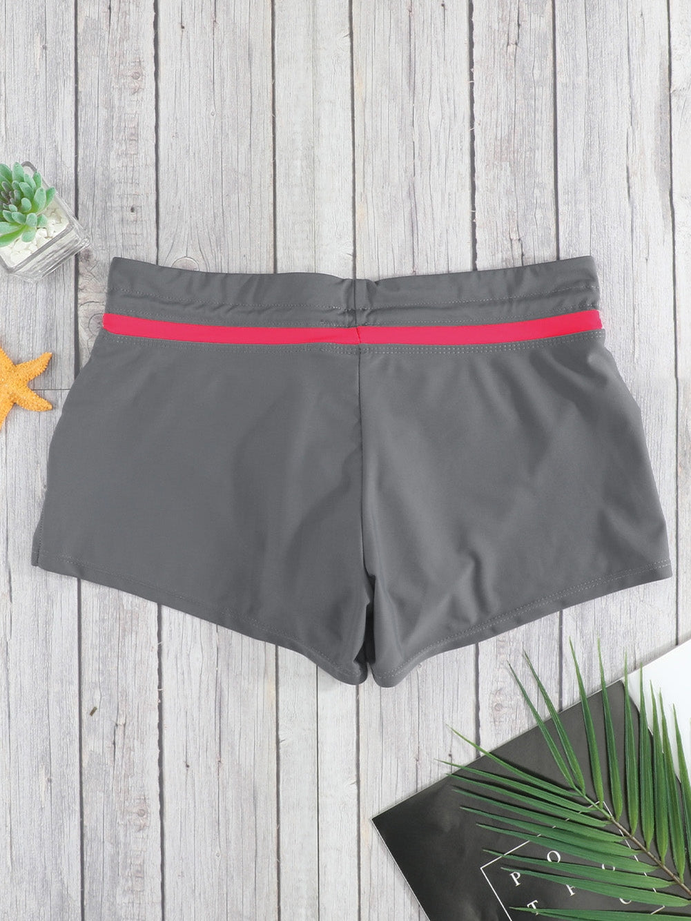 Fiery Red Accented Taupe Women's Swim Shorts