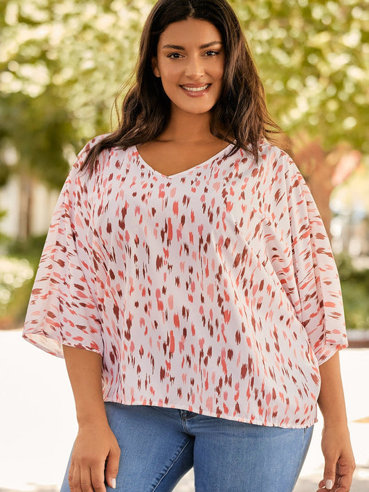 Pink Leopard Print Oversized Dolman Sleeve Plus Size Blouse