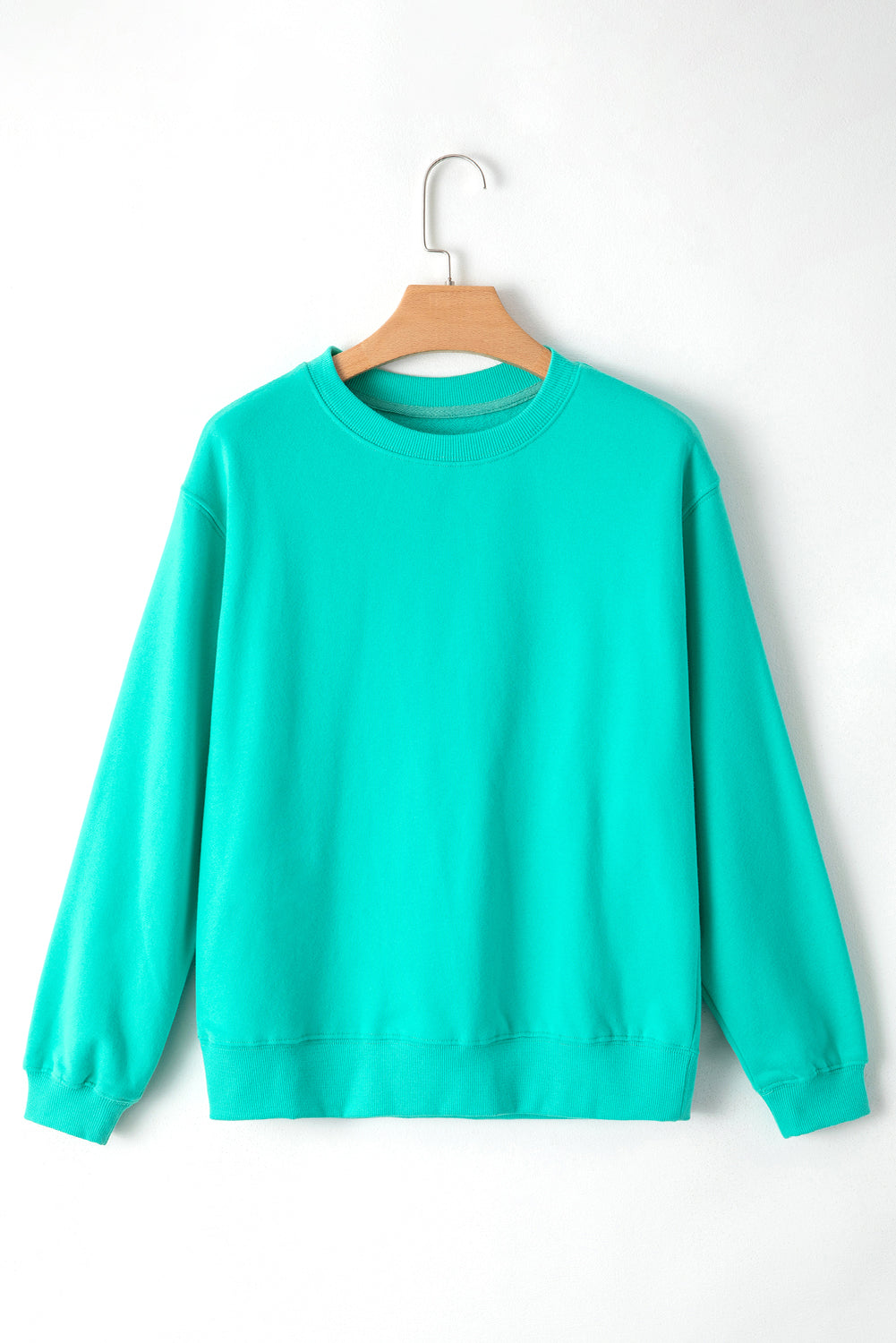 Aruba Blue Solid Fleece Lined Drop Shoulder Terry Sweatshirt
