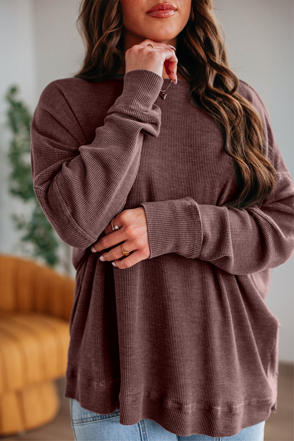 textured long sleeve top