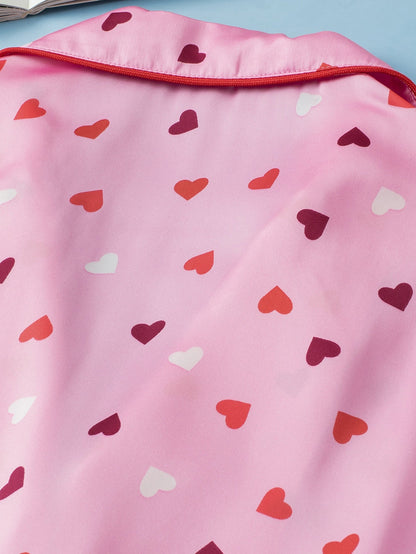 Valentine's Day Pink Heart Print Plus Size Pajama Set