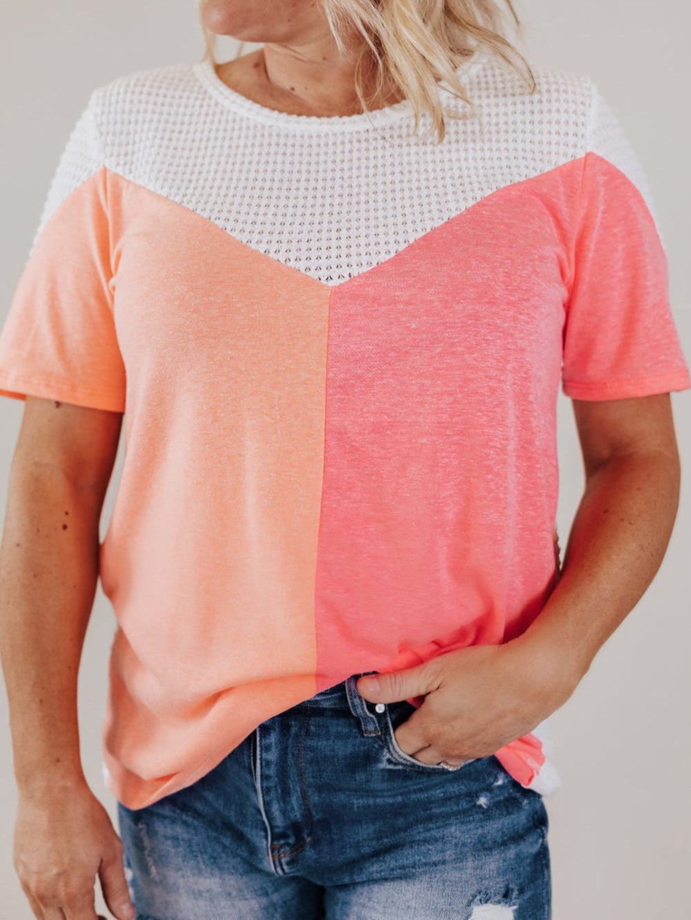Colorblock Waffle Knit Tee for Plus Size Women