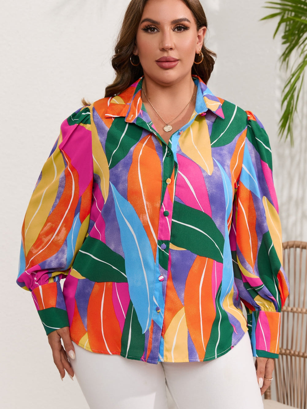 Multicolor Flora Print Plus Size Shirt