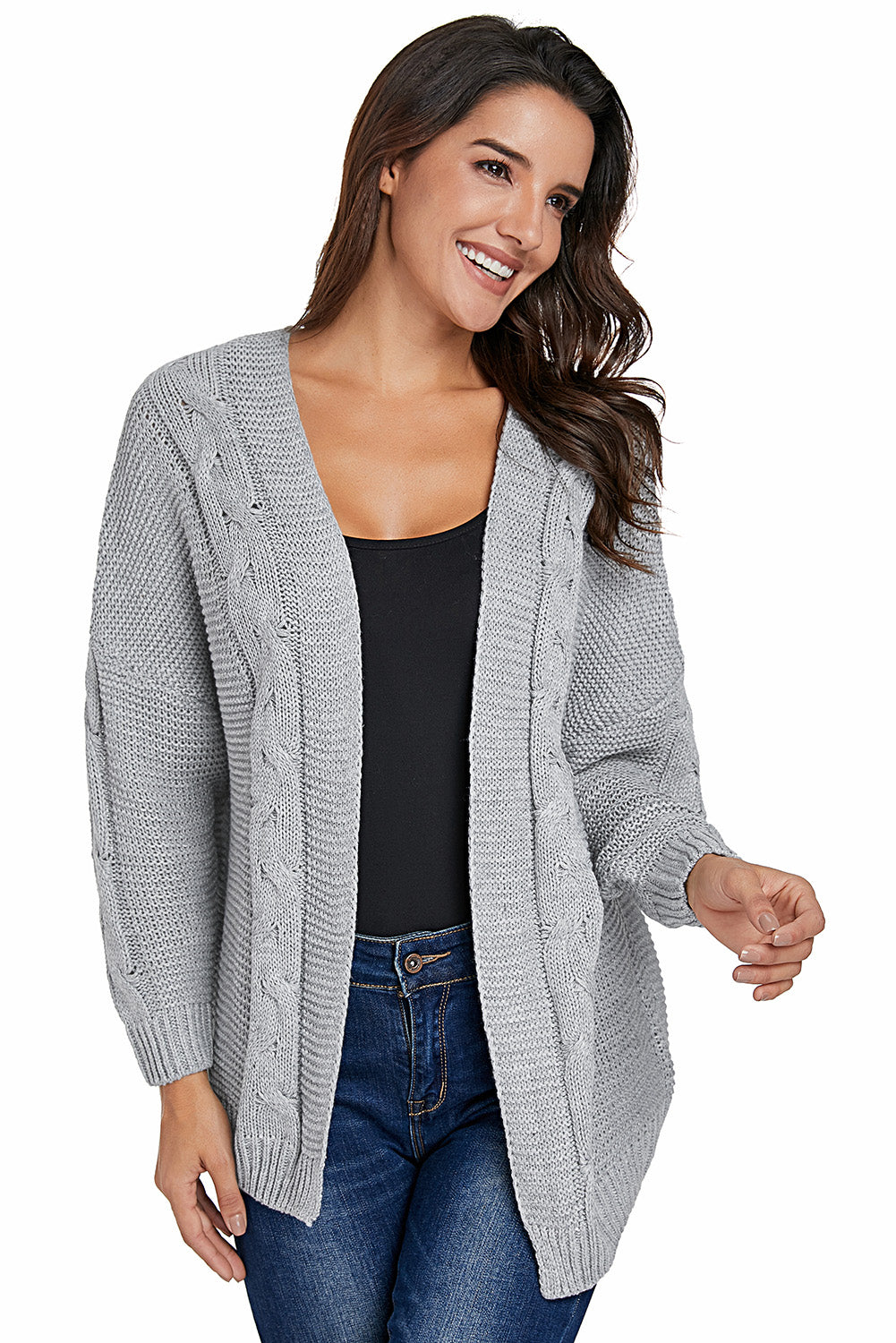Gray Chunky Wide Long Sleeve Knit Cardigan