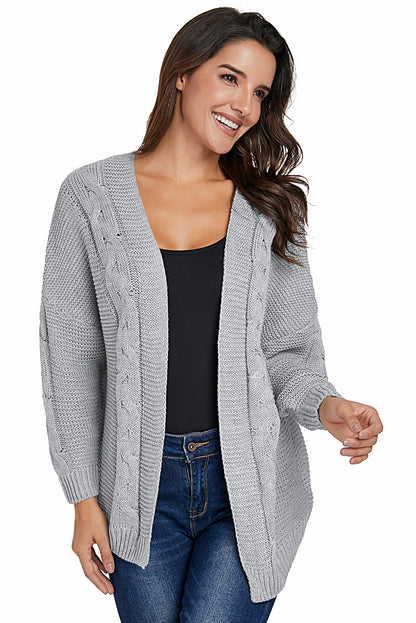 Gray Chunky Wide Long Sleeve Knit Cardigan