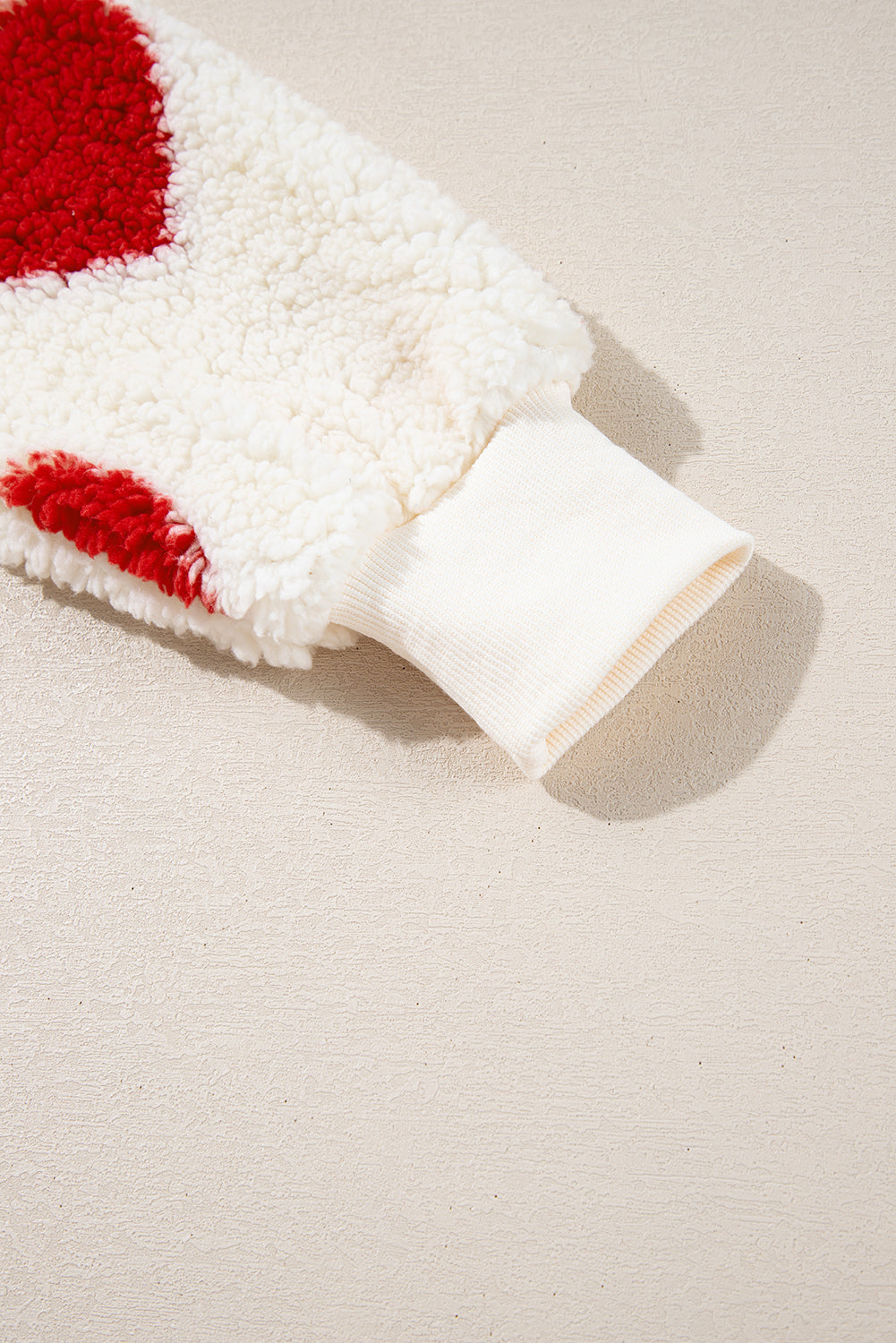 Fiery Red Heart Shape Drop Shoulder Crewneck Plush Sweatshirt