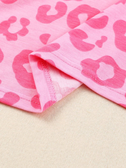 Leopard Print V-Neck Split Long Sleeve Dress