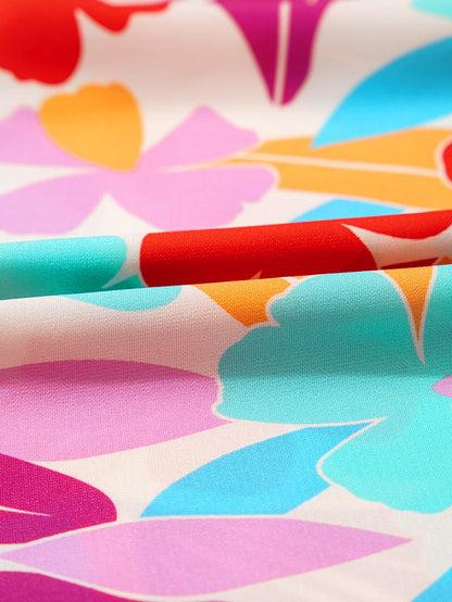 Multicolour Floral Tiered V Neck Plus Dress