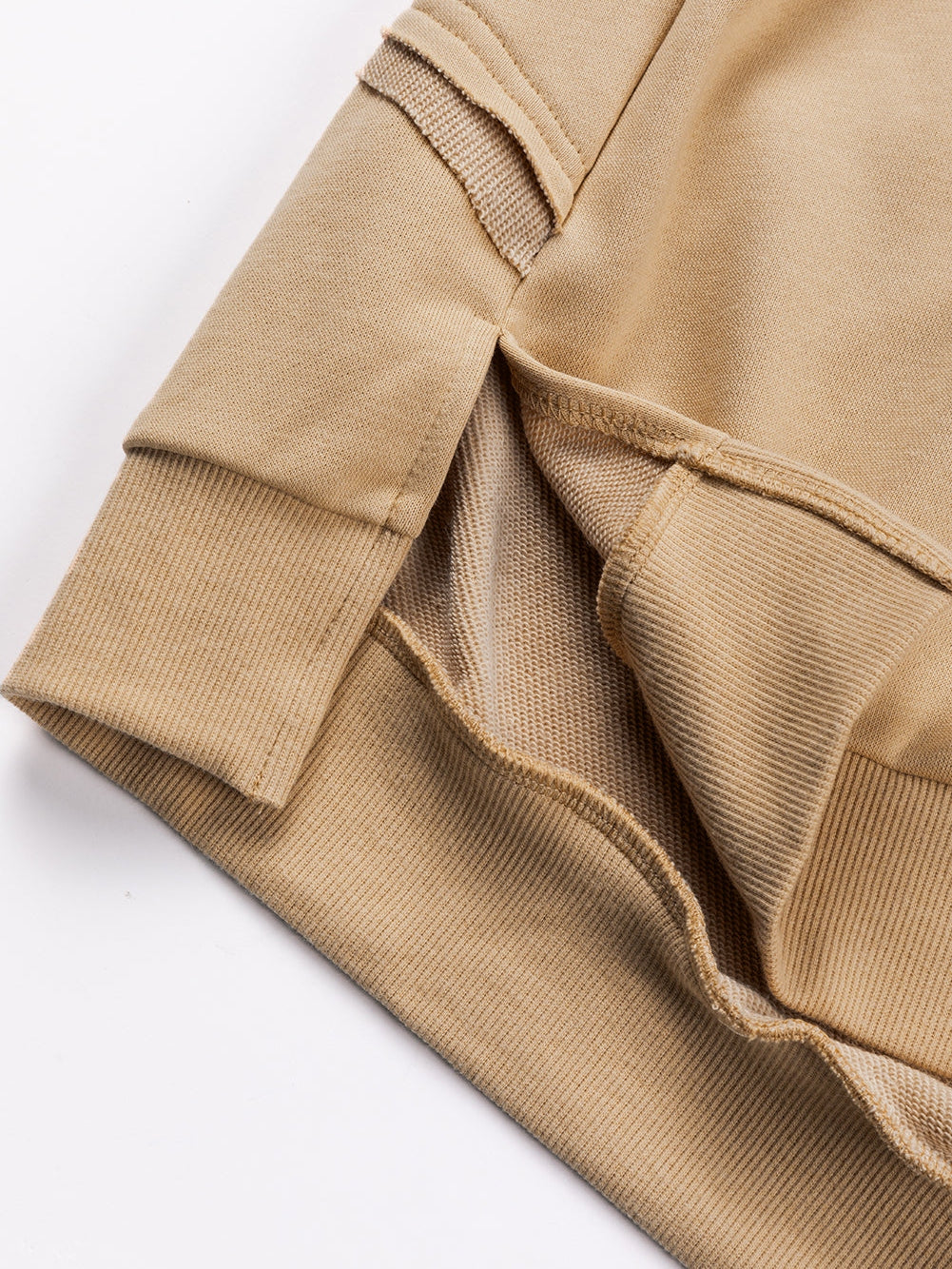 French Beige Lattice Hollow Out Back Sweatshirt for Casual Chic Comfort