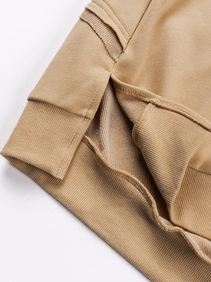 French Beige Lattice Hollow Out Back Sweatshirt for Casual Chic Comfort