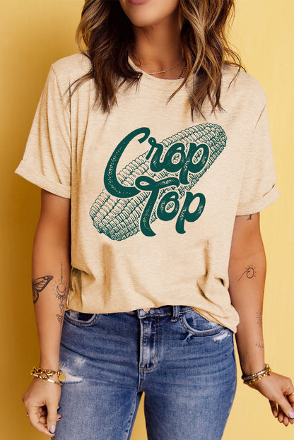 Khaki Corn Print Crop Top Tee