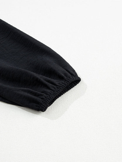 Elegant Black Ruffled Shoulder Bubble Sleeve Blouse