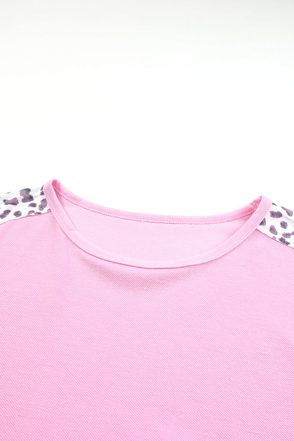 Pink Leopard Patchwork Plus Size Sweatshirt with Exposed Seams