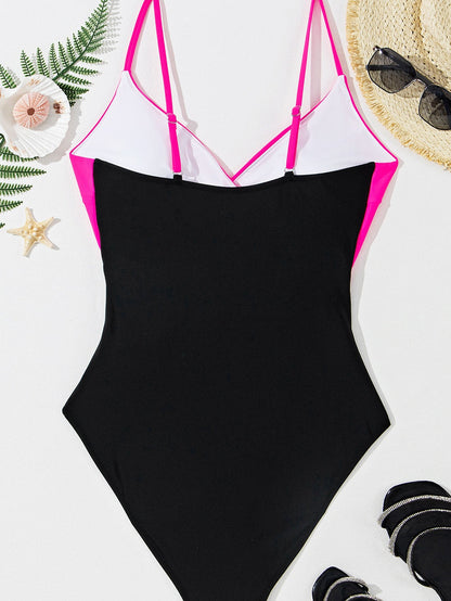 Flirty Rose Red Colorblock Cutout Monokini