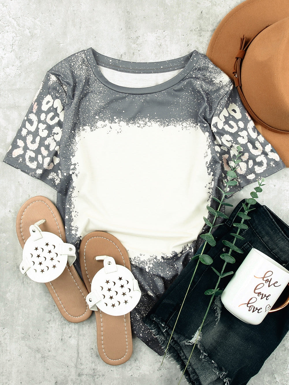 Gray Leopard Tie Dye Short Sleeve T-shirt