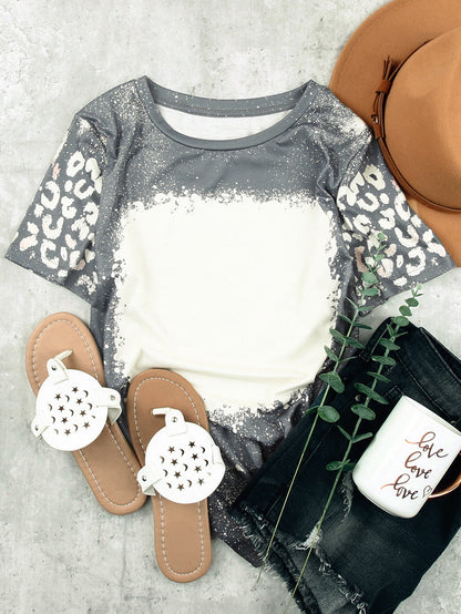 Gray Leopard Tie Dye Short Sleeve T-shirt