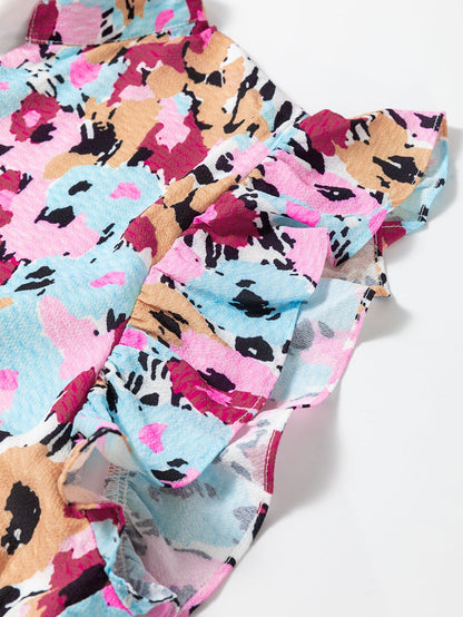 Red Floral Ruffled Cap Sleeve Plus Size Mini Dress