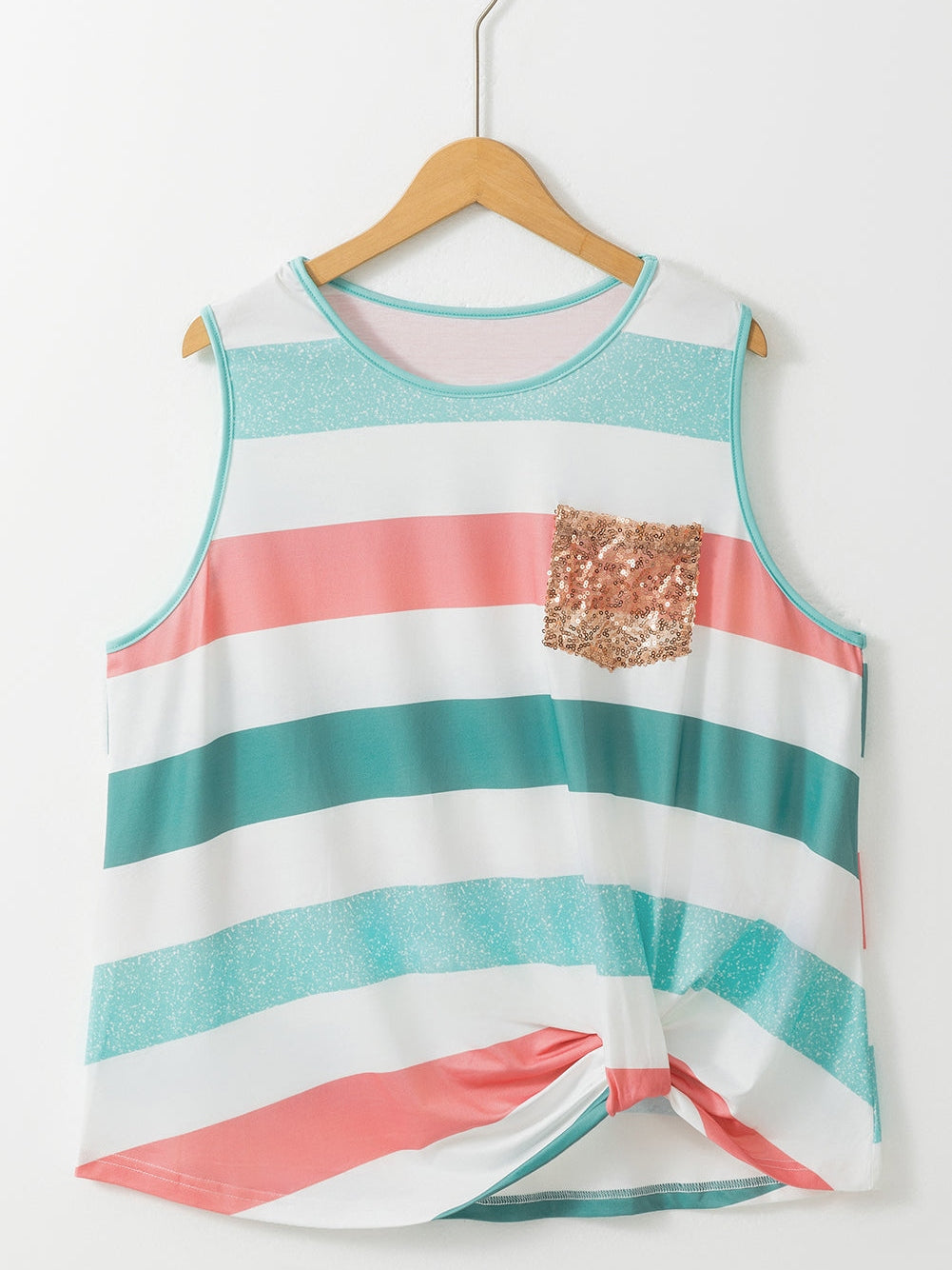 Vibrant Striped Plus Size Crew Neck Tankini Top