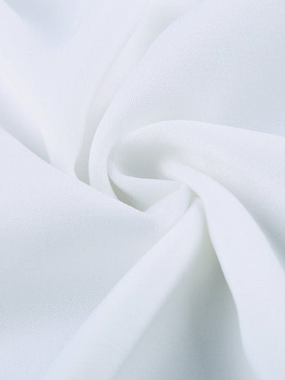 Elegant White V Neck High Low Hem Blouse