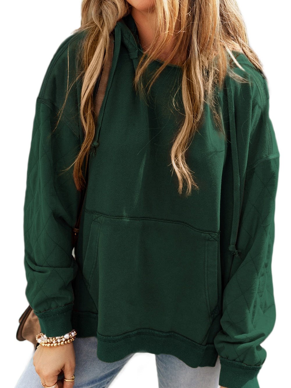 Green Quilted Patchwork Hoodie with Vintage Flair