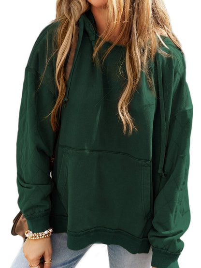 Green Quilted Patchwork Hoodie with Vintage Flair