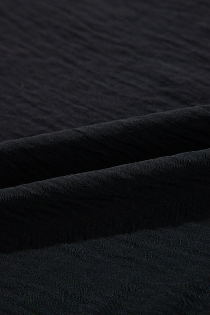 V-Neck Flutter Sleeve Black Textured Plus Size Blouse