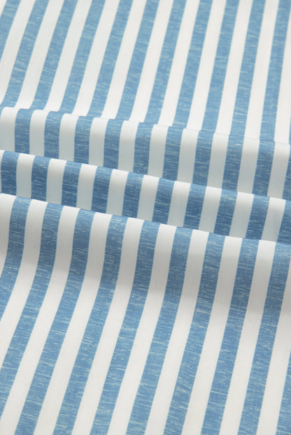 Sky Blue Leopard Striped Patchwork Casual Plus Shirt