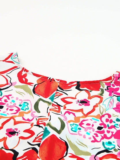 Floral Print Rose Kimono Sleeve Plus Size Blouse