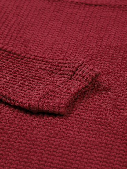 Fiery Red Waffle Knit Drop Sleeve Casual Top