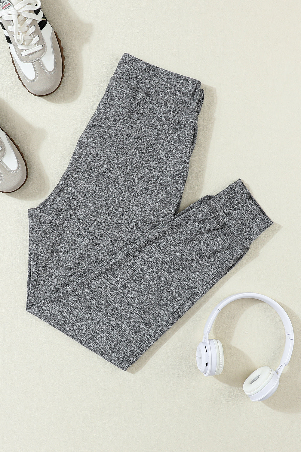 Gray Drawstring Elastic Waistband Pocketed Joggers