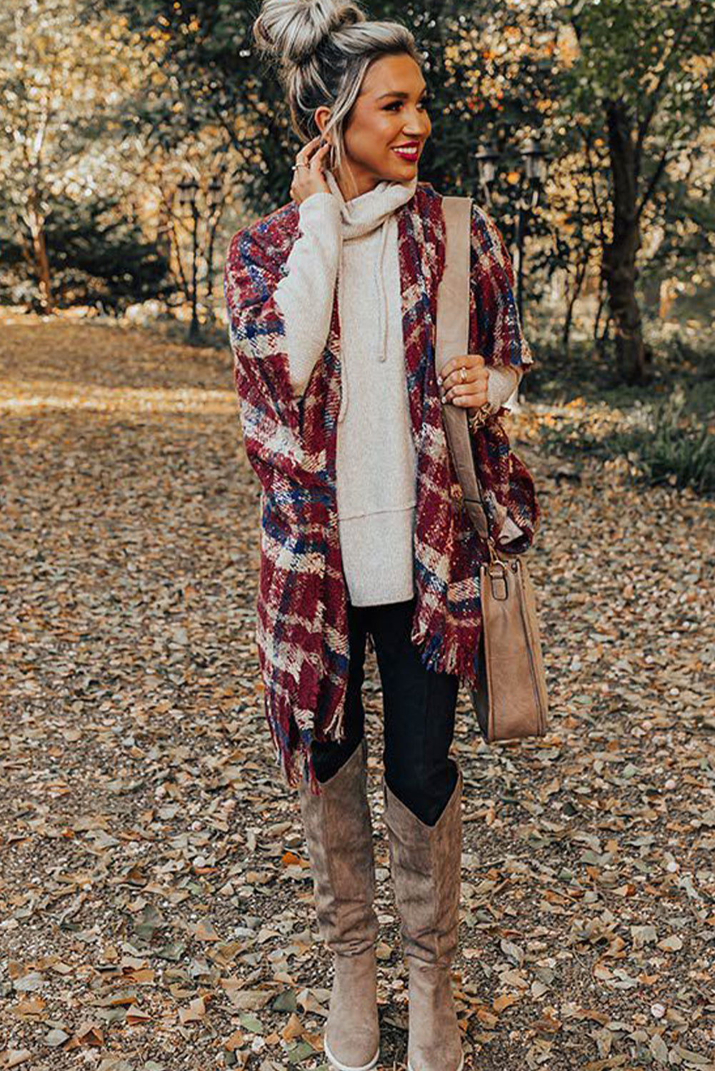 Light Grey Textured Knit Drawstring Cowl Neck Oversize Top with Side Slits