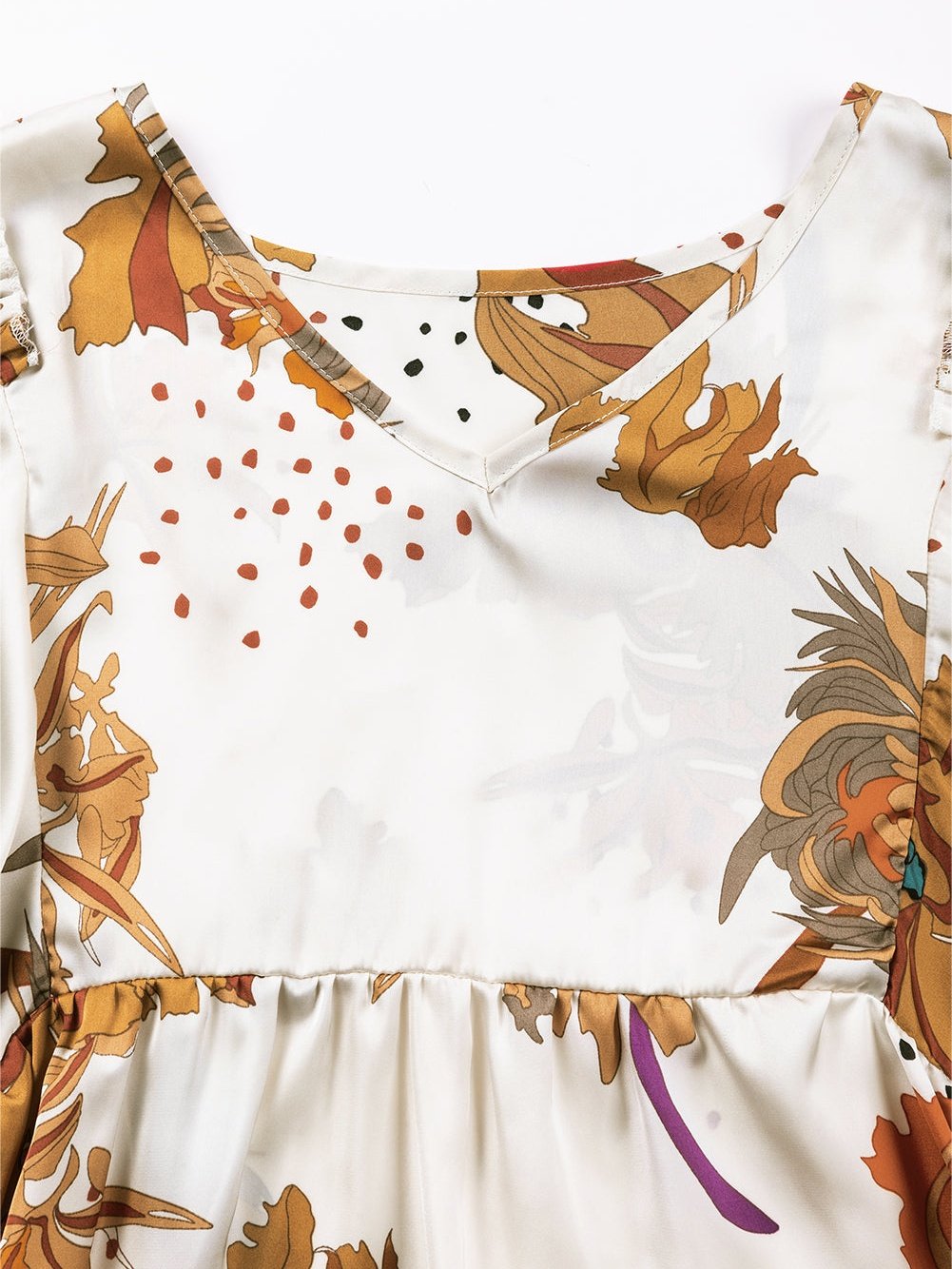 Floral Fantasy V Neck Babydoll Blouse in Multicolor