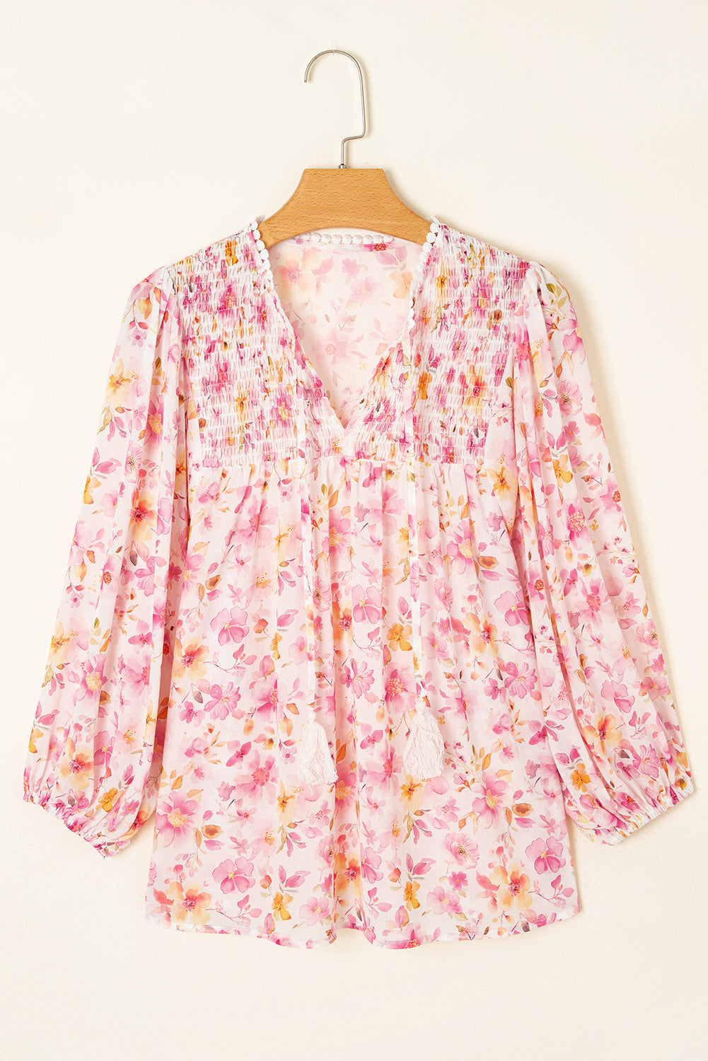 pink floral blouse
