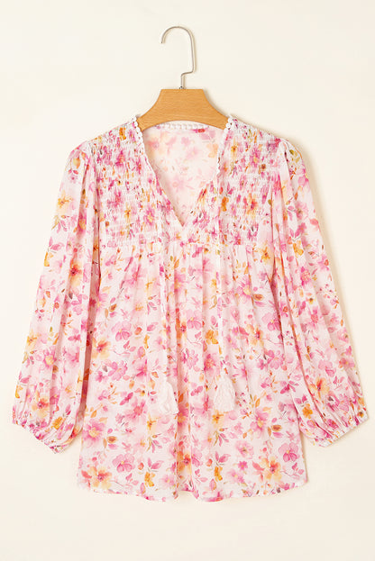 pink floral blouse