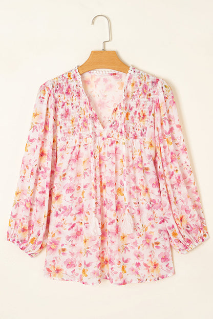 pink floral blouse