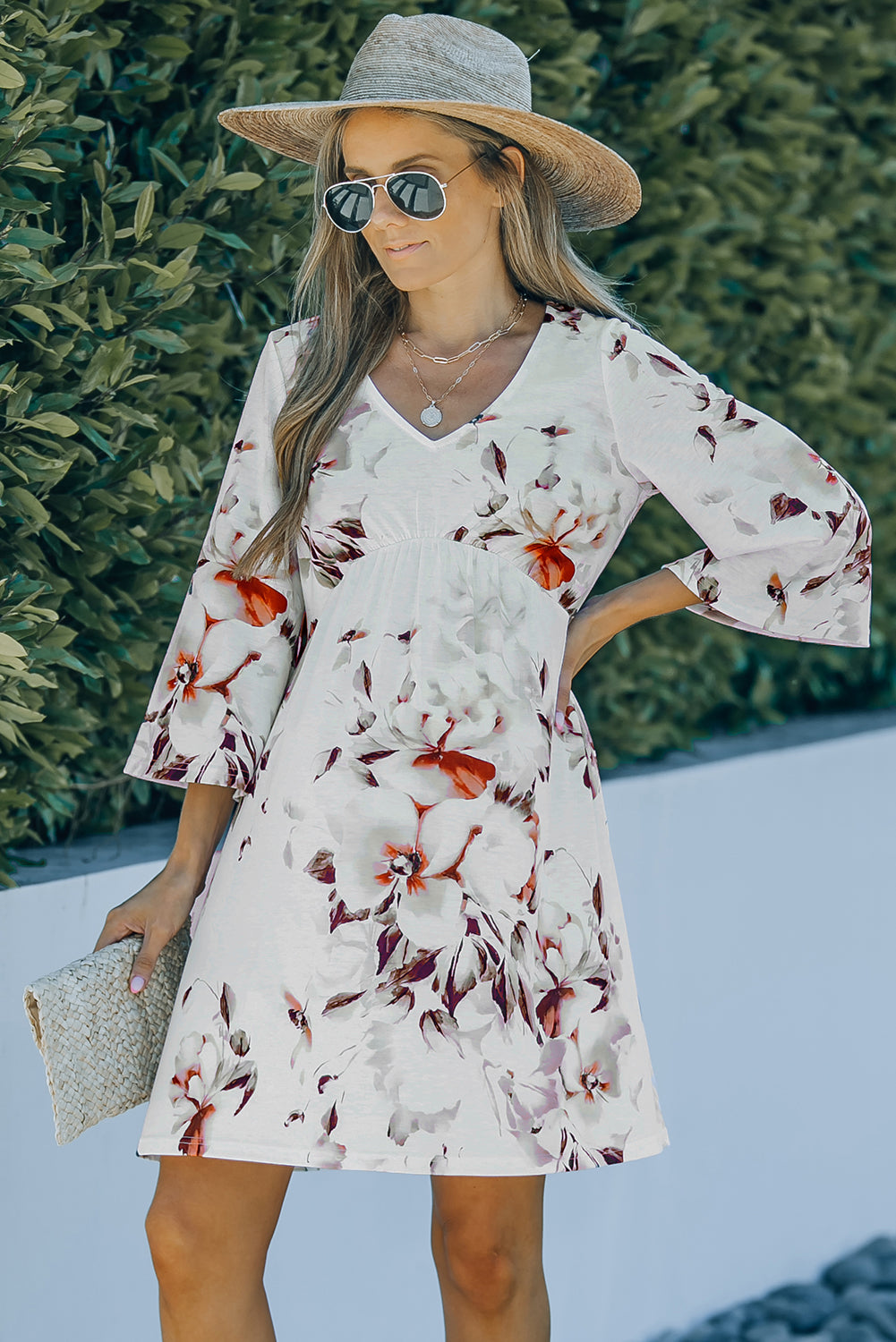 Printed Lace Up Lapel Waist Short Sleeved Midi Dress