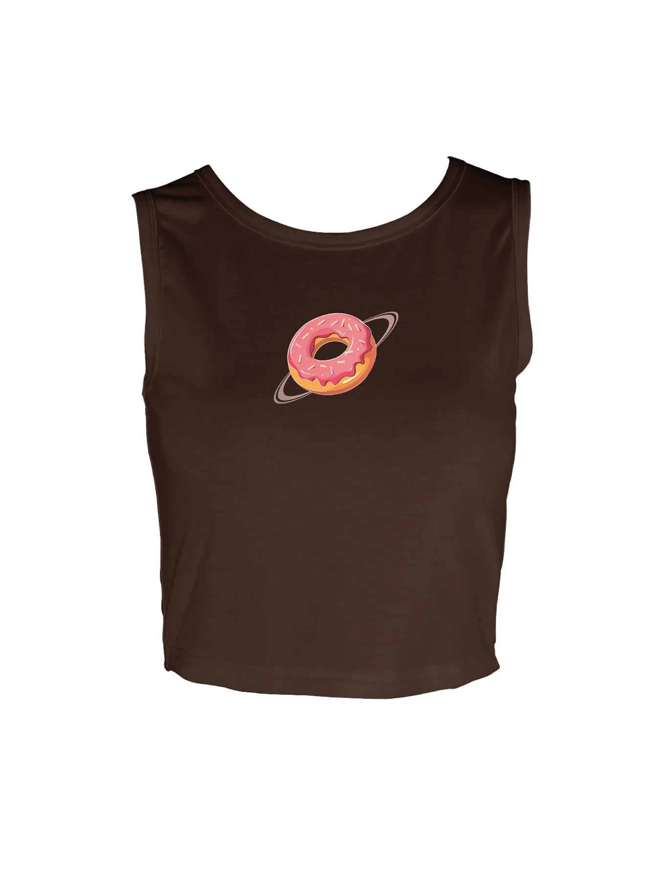 Fun and Quirky Space Galaxy Donut Graphic Print Crop Tank Top Sleeveless Casual Top For Summer & Spring Women's Clothing