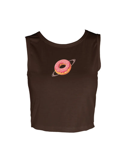 Fun and Quirky Space Galaxy Donut Graphic Print Crop Tank Top Sleeveless Casual Top For Summer & Spring Women's Clothing