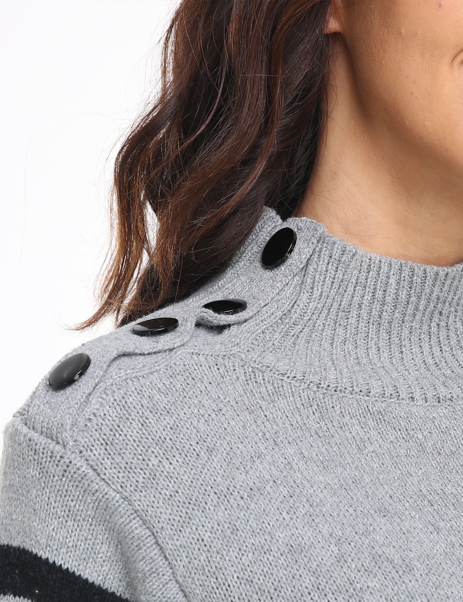 Sweaters - Striped High Neck Pullover Sweater - MsDressly