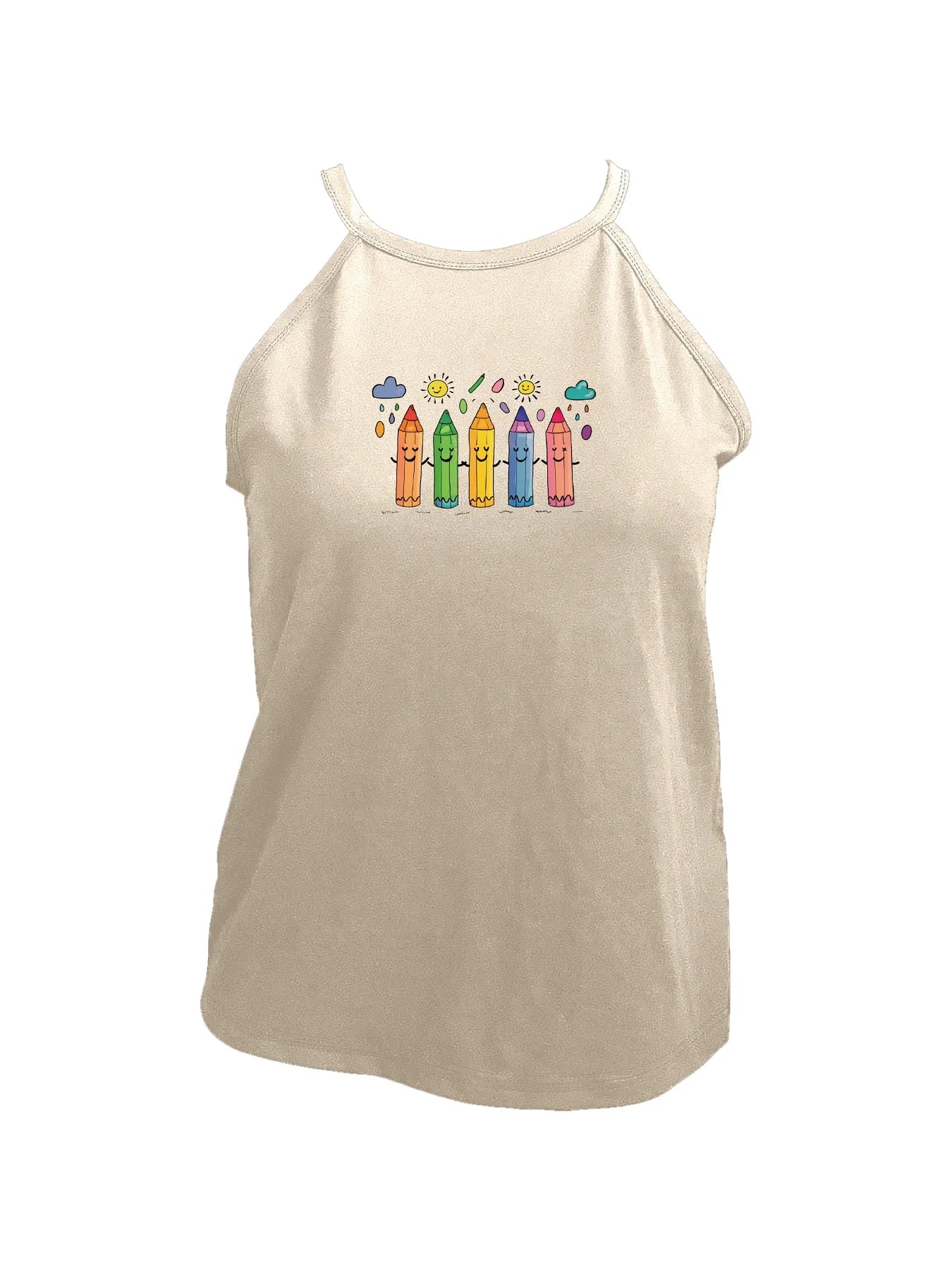 Fun and Playful Design Colorful Crayons Print Cami Top Sleeveless Casual Top For Summer & Spring Women's Clothing