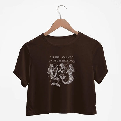 Enchanting Sirens Graphic Print Crew Neck Crop T-Shirts Casual Short Sleeve Top For Spring & Summer Women's Clothing