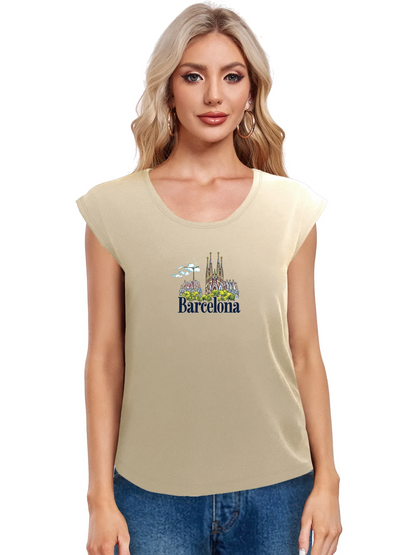 Barcelona Skyline Graphic With Bold Barcelona Print Tank Top Sleeveless Casual Top For Summer & Spring Women's Clothing