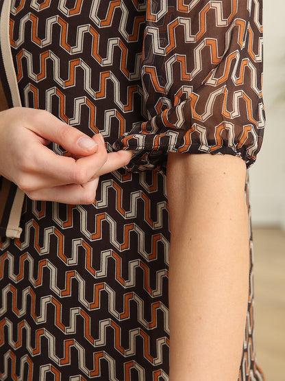 Mini Dresses - Plus Size V-Neck Bowknot Printed Elegant Mini Dress - MsDressly