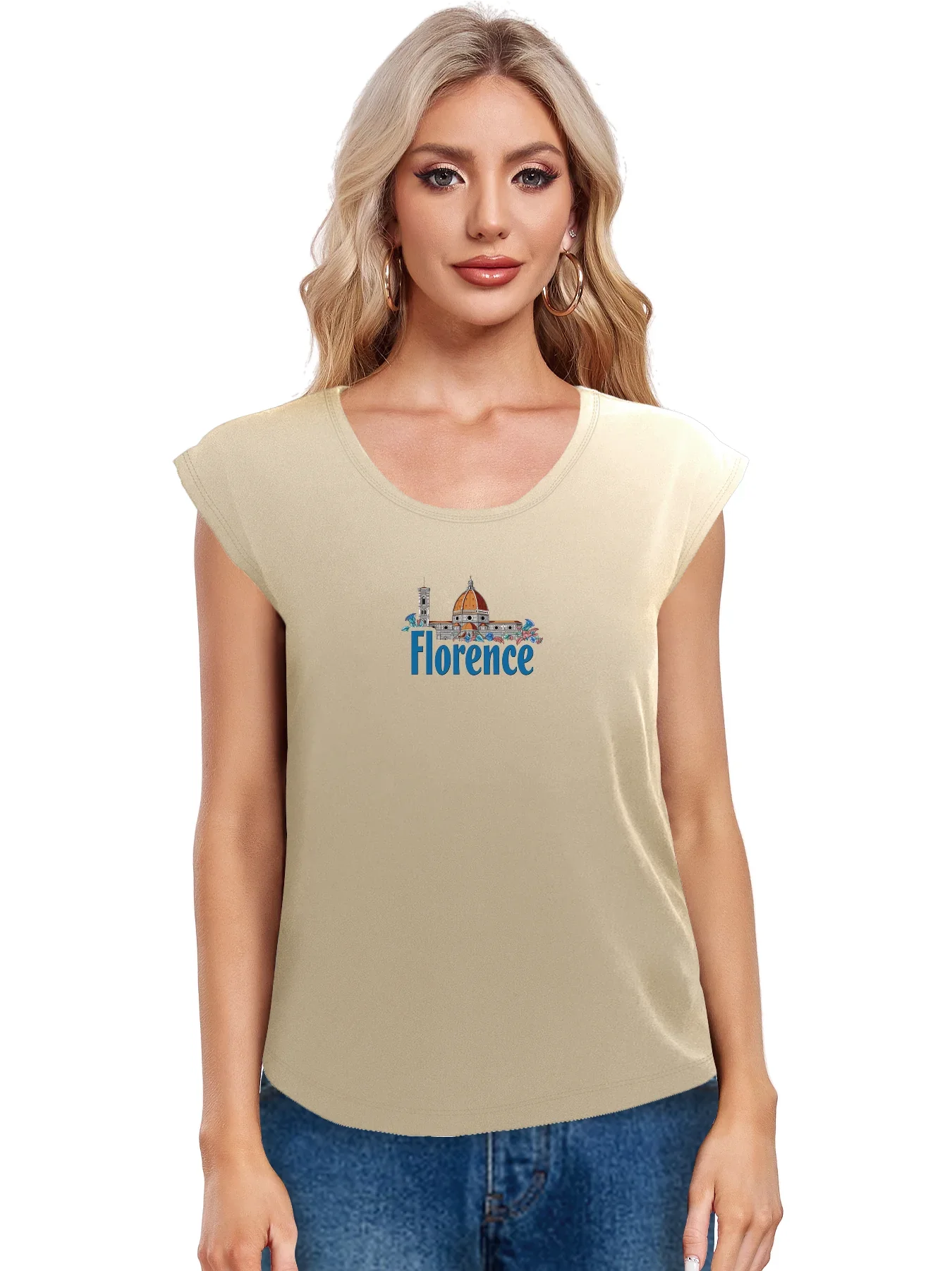 Florence Skyline Graphic With Bold Florence Print Tank Top Sleeveless Casual Top For Summer & Spring Women's Clothing