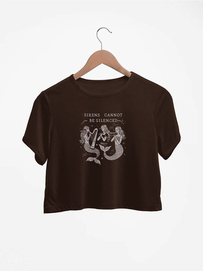 Enchanting Sirens Graphic Print Crew Neck Crop T-Shirts Casual Short Sleeve Top For Spring & Summer Women's Clothing