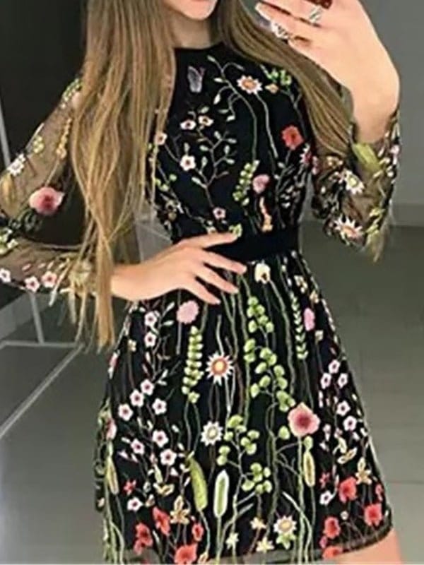 Bohemian Floral Long Sleeve Maxi Mini Dress