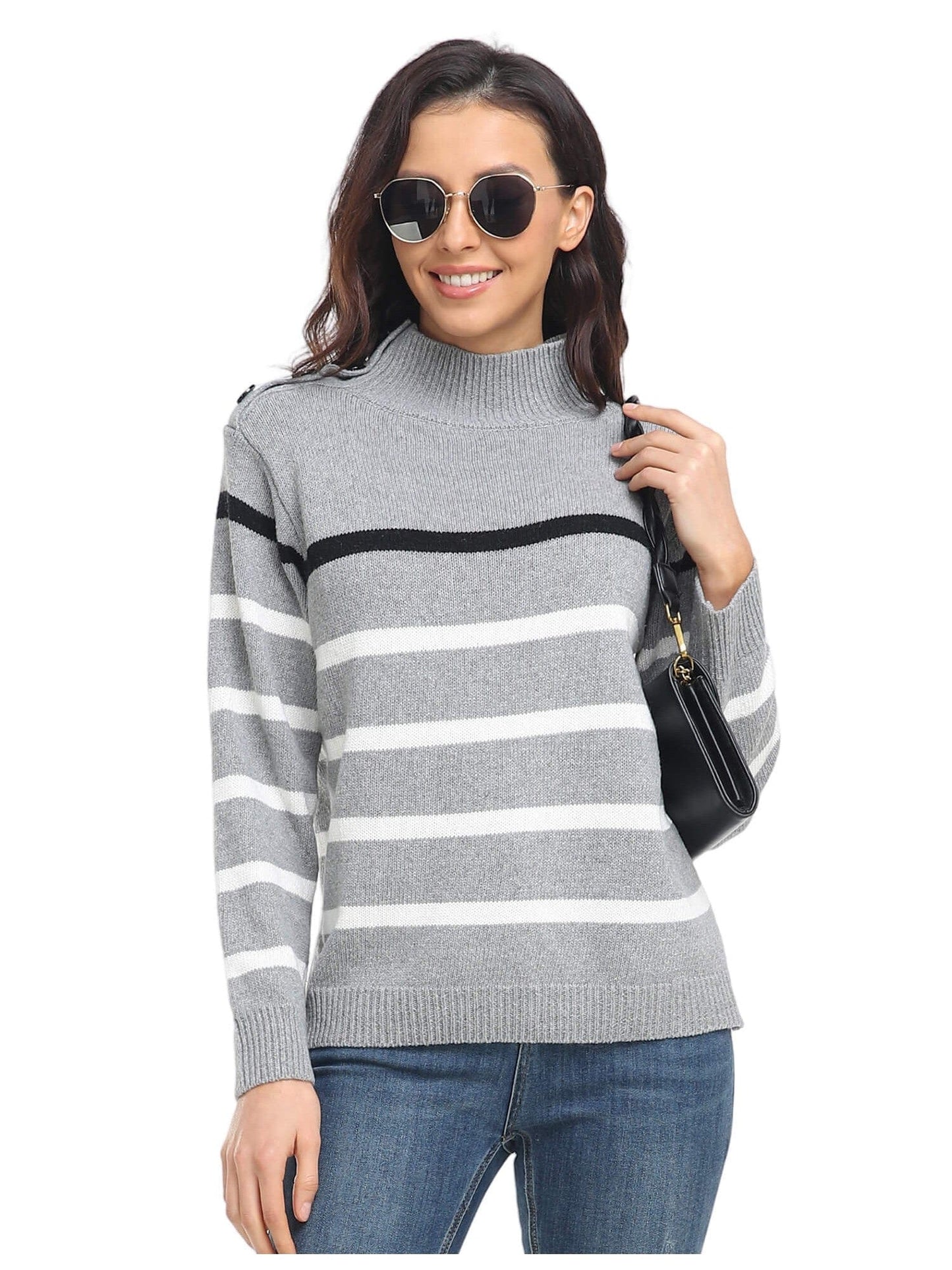Cozy Stripe High Neck Sweaters