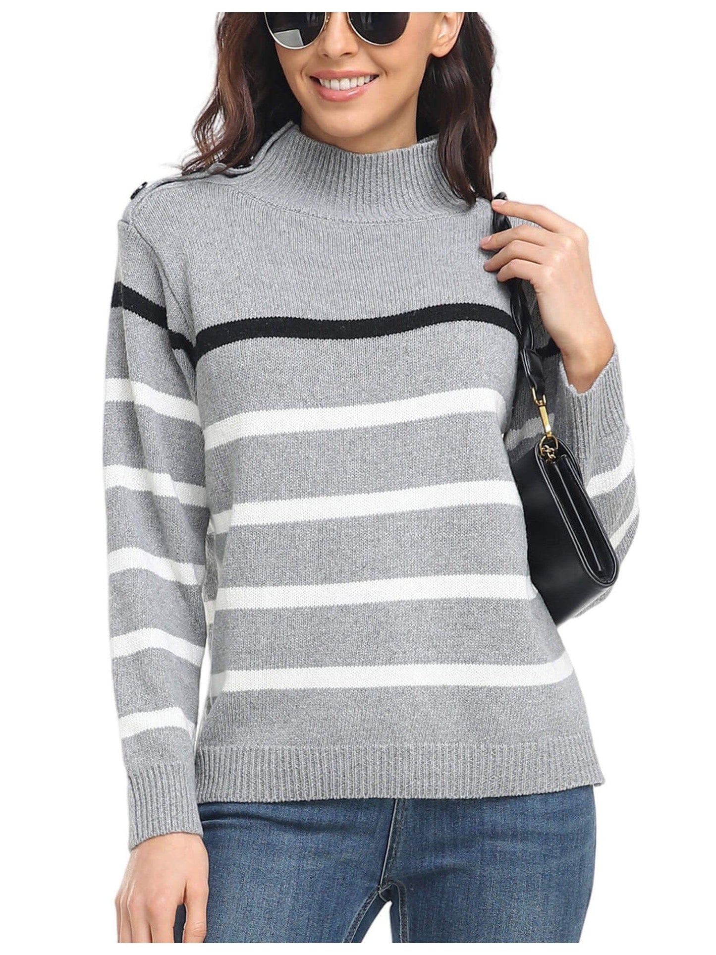 Cozy Stripe High Neck Sweaters