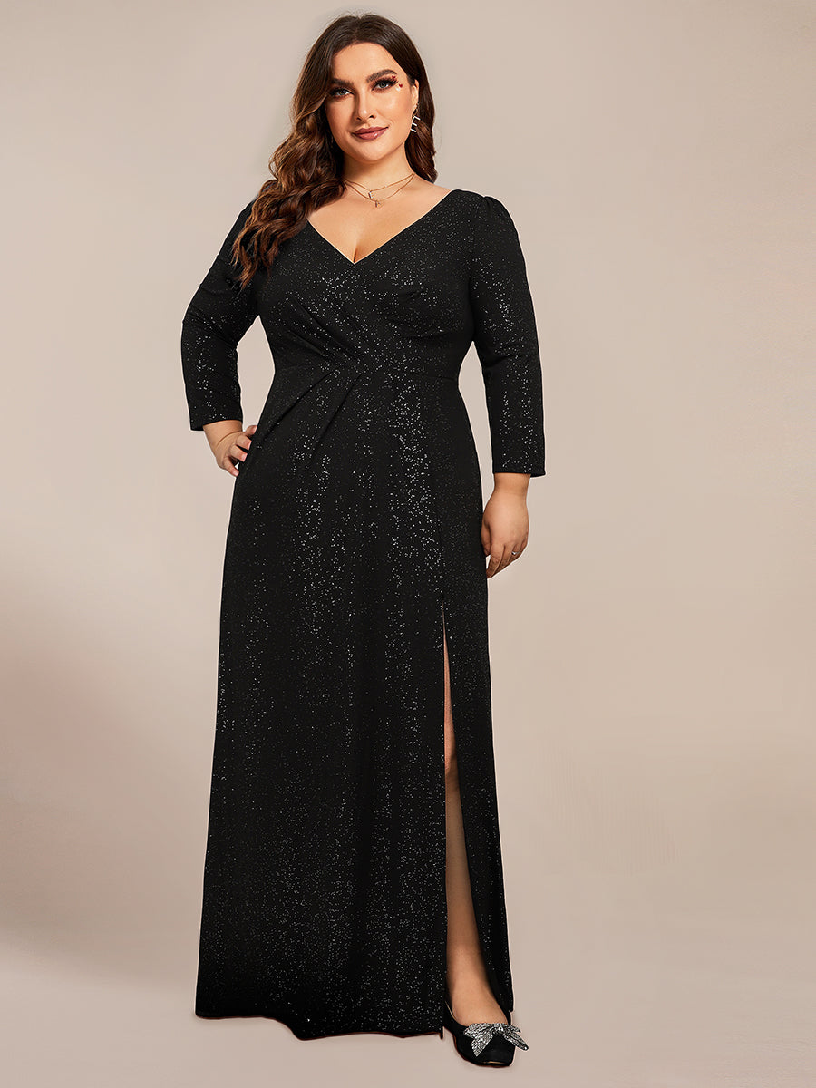 Exquisite Plus Size Split Wholesale Evening Dress with Long Sleeves