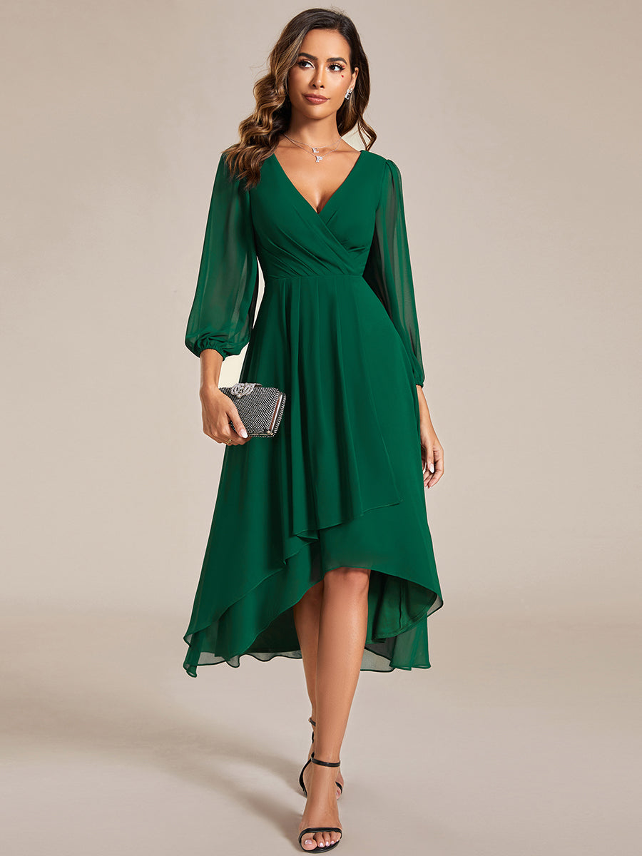 Long Sleeves Pleated Ruffles Chiffon Wholesale Wedding Guest Dresses